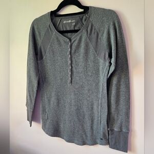 Eddie Bauer Gray Thermal Henley Long Sleeve Shirt - Women’s Medium